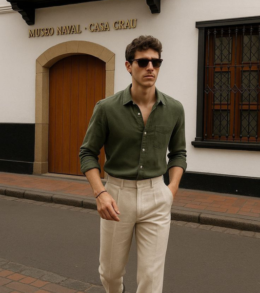 The Estate Olive Linen Shirt | Premium Earthy Aesthetic