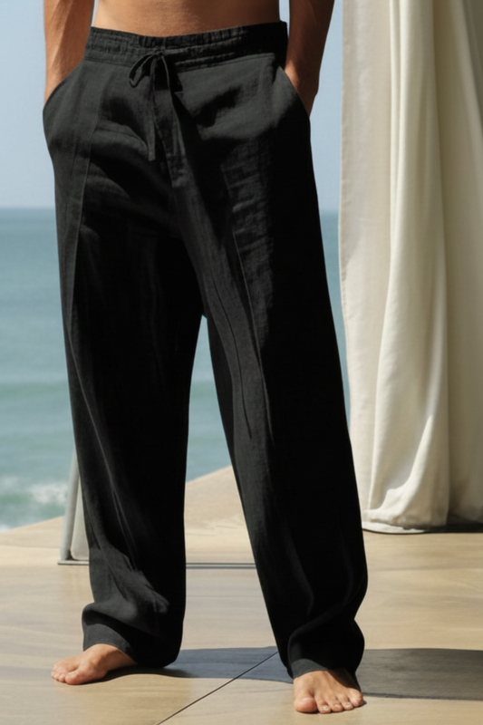 The Midnight Riviera Linen Trousers – Obsidian Black