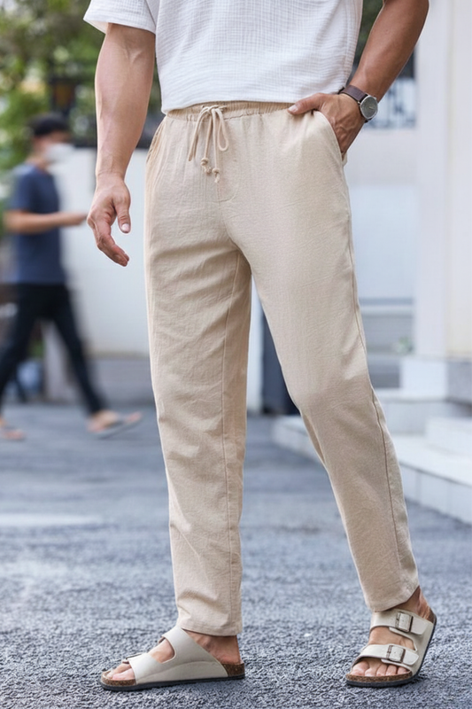 The Estate Linen Drawstring Trousers – Sandstone Beige