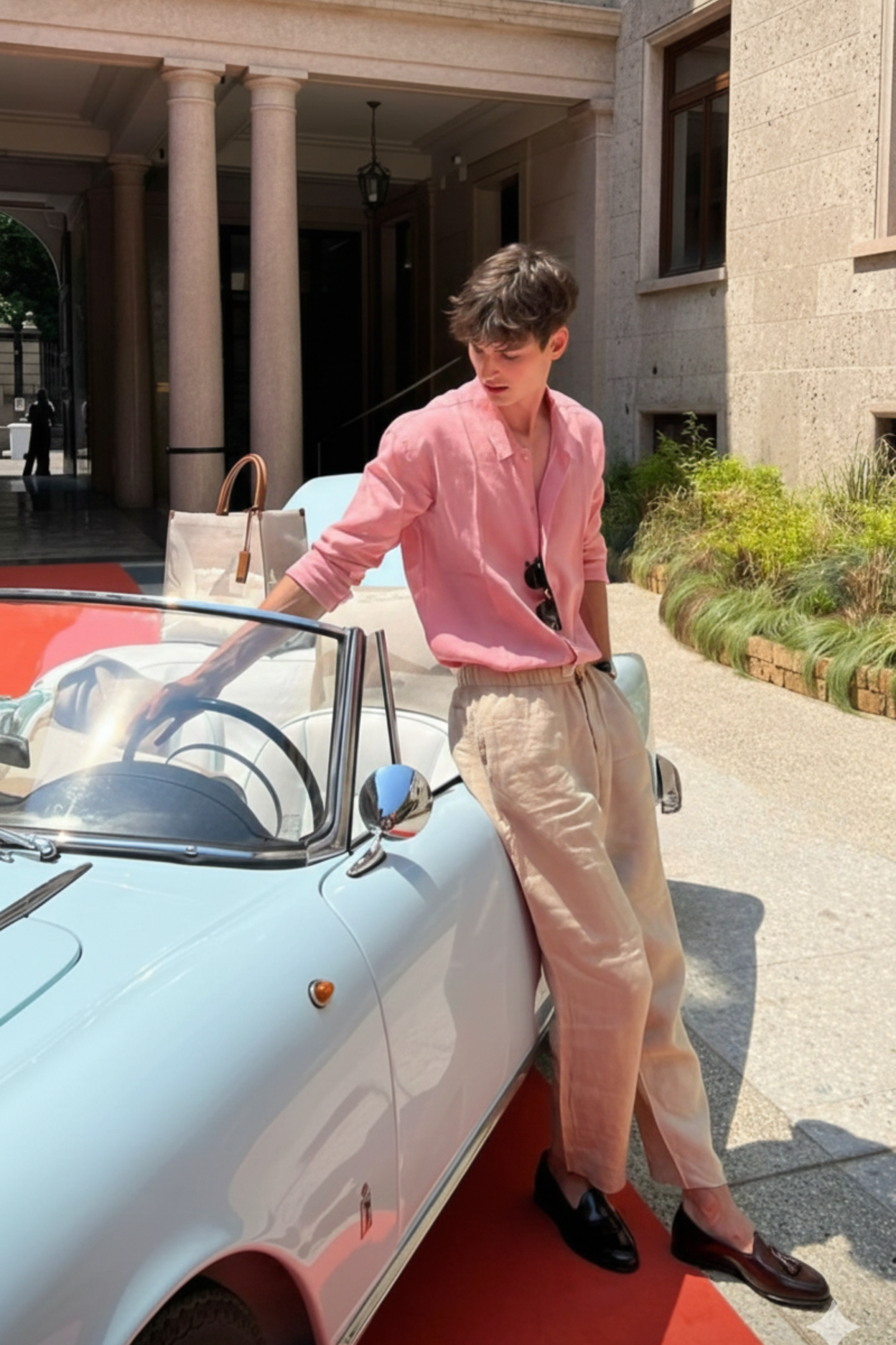 Old Money Linen Set – Blush Pink Shirt & Sand Linen Pant