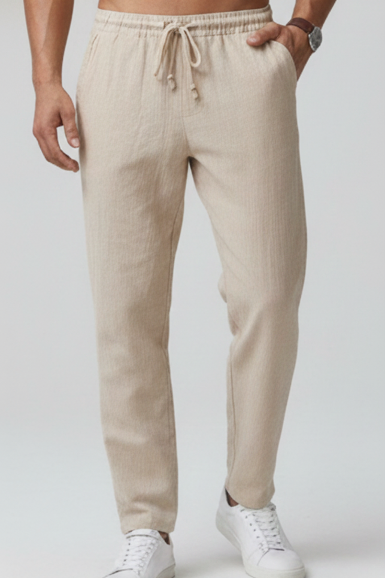 The Estate Linen Drawstring Trousers – Sandstone Beige