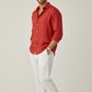 Old Money Riviera Linen Set – Crimson Red Shirt & White Linen Pant
