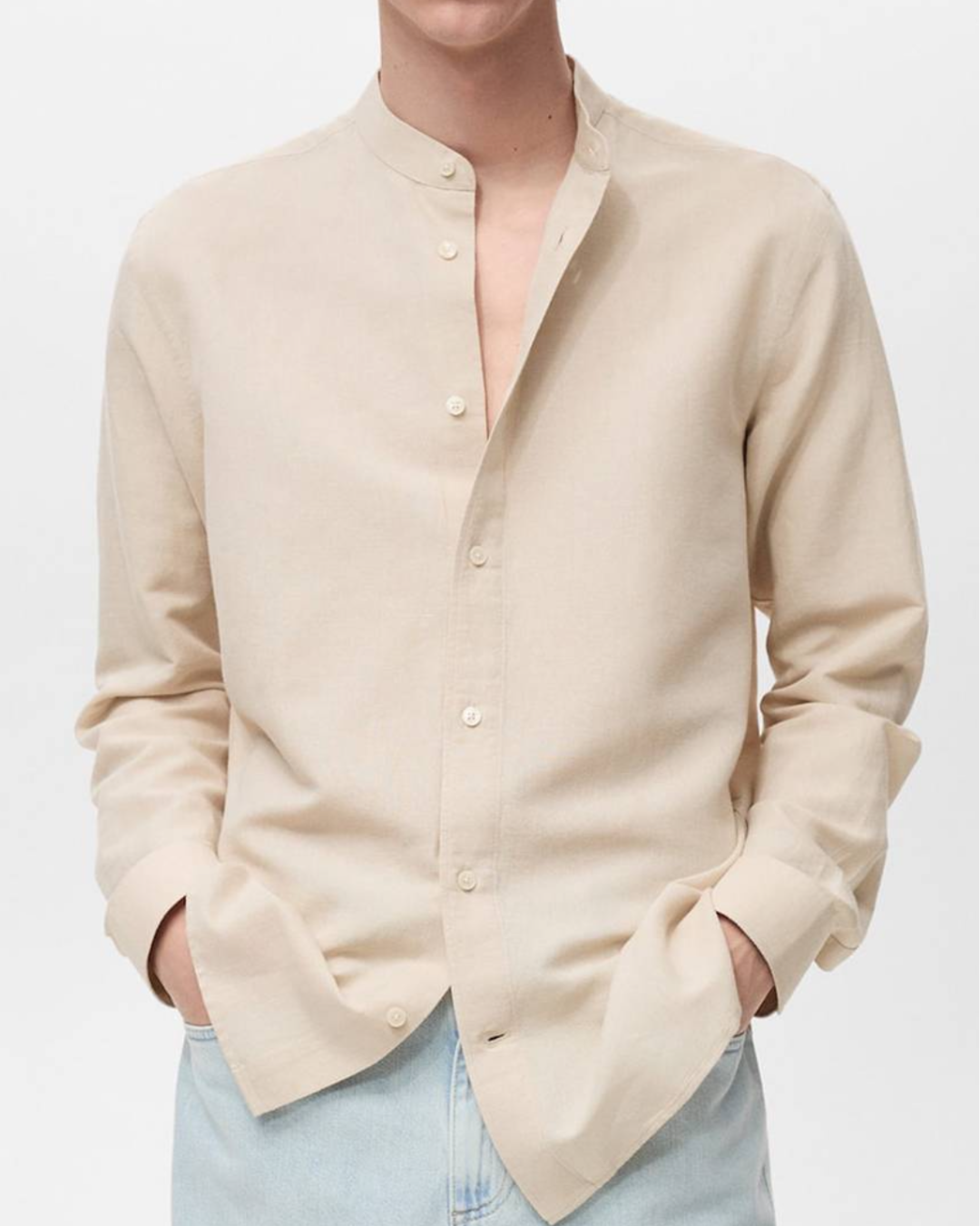 Ivory Mandarin Collar Shirt