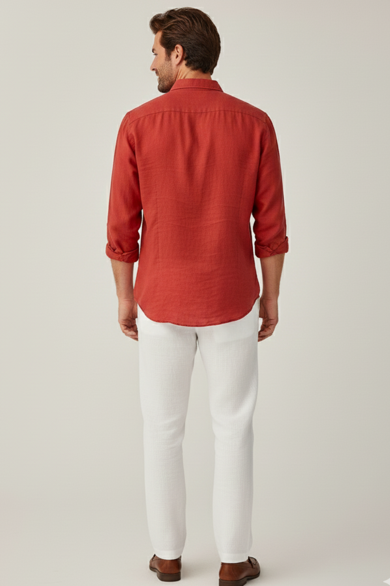 Old Money Riviera Linen Set – Crimson Red Shirt & White Linen Pant