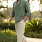 Old Money Linen Summer Set – Sage Green Shirt & Ivory Linen Pant