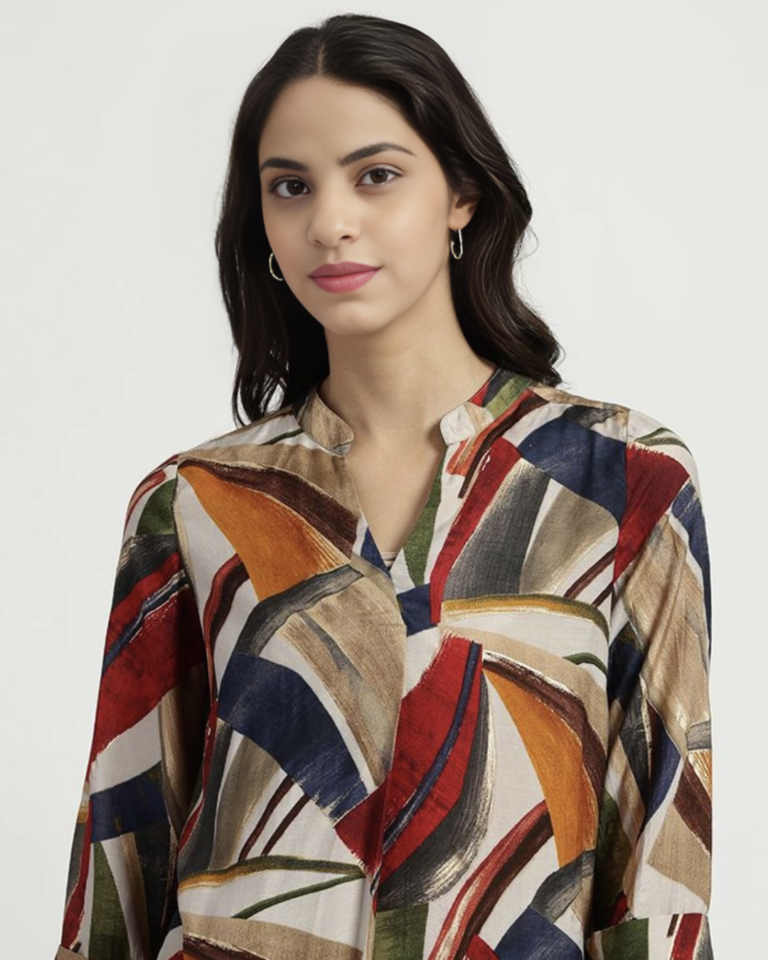 Women's Abstract Print V-Neck Shirt – Bold, Breezy & Beautiful