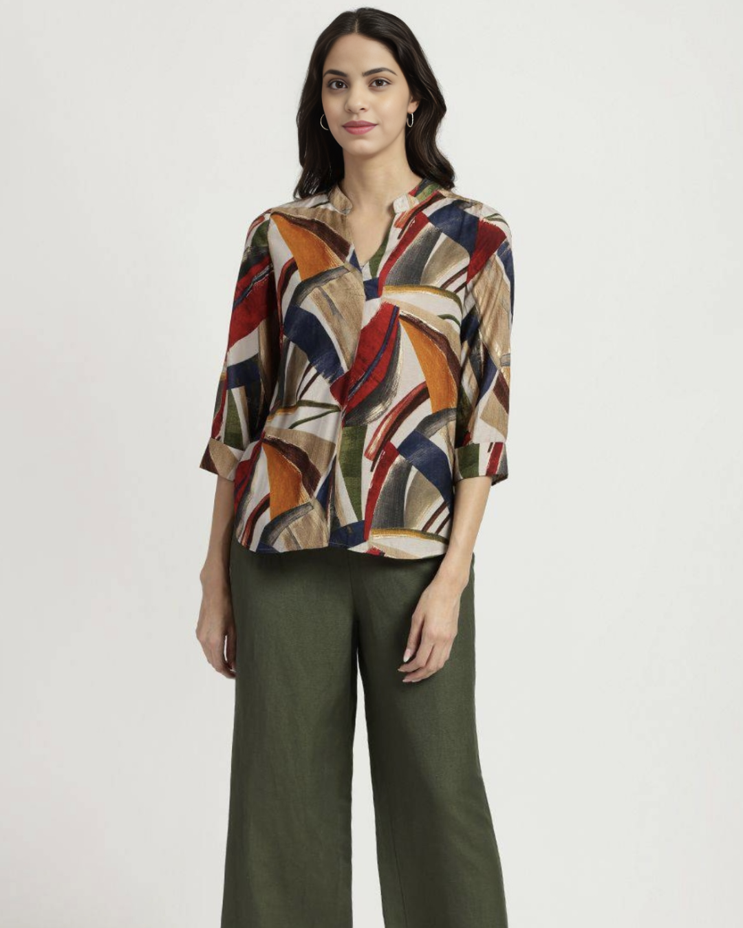 Women's Abstract Print V-Neck Shirt – Bold, Breezy & Beautiful
