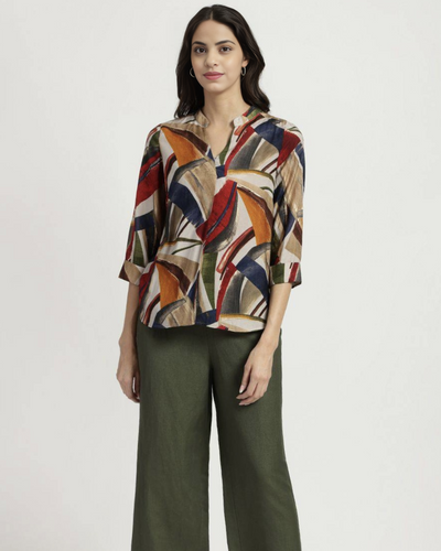 Women's Abstract Print V-Neck Shirt – Bold, Breezy & Beautiful