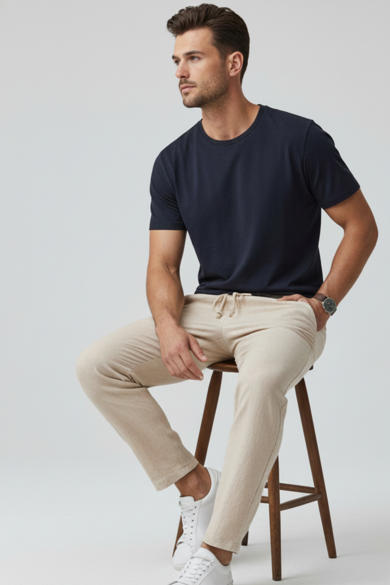 The Estate Linen Drawstring Trousers – Sandstone Beige
