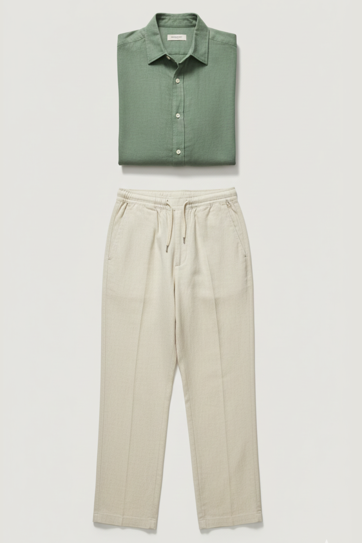 Old Money Linen Summer Set – Sage Green Shirt & Ivory Linen Pant