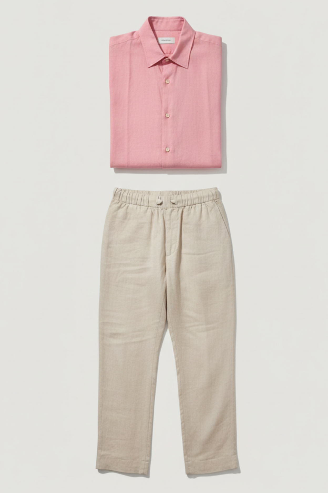 Old Money Linen Set – Blush Pink Shirt & Sand Linen Pant
