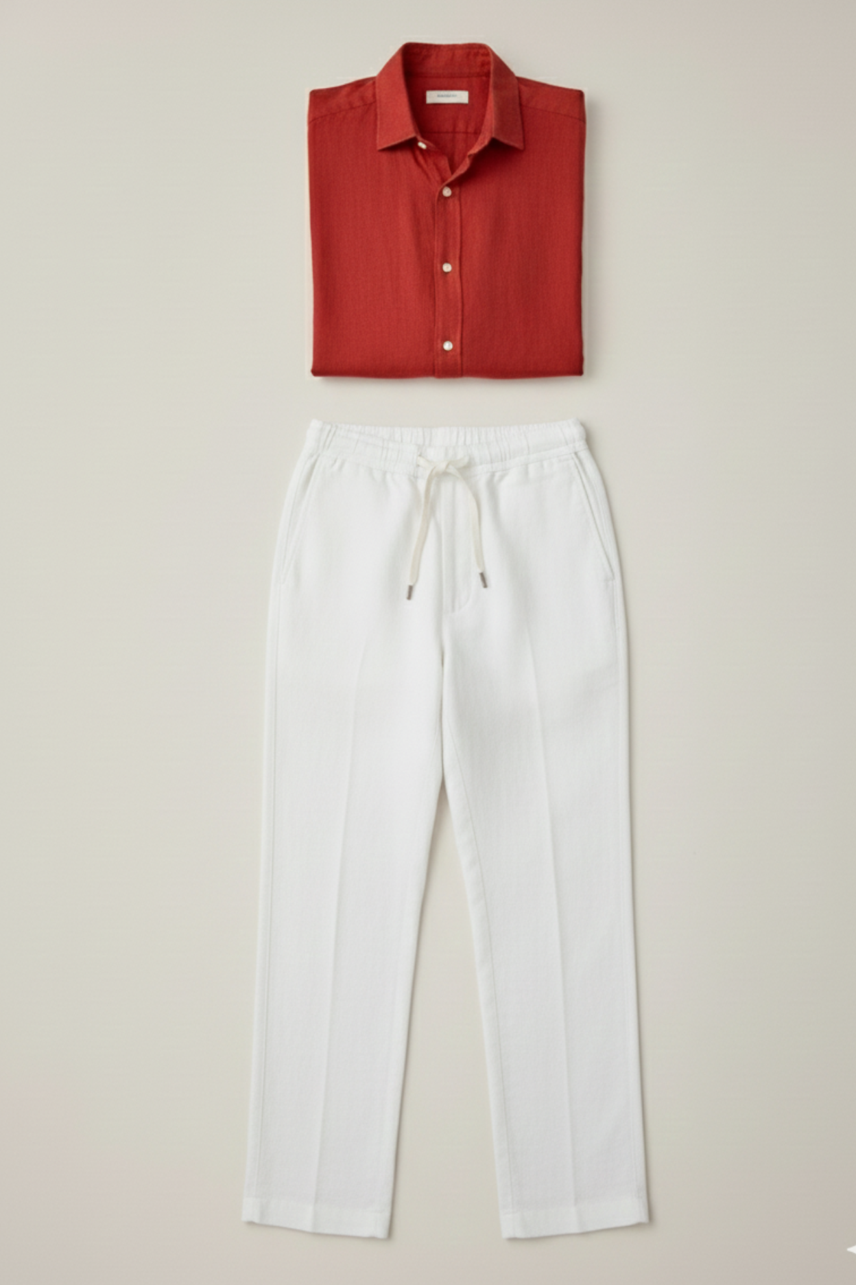 Old Money Riviera Linen Set – Crimson Red Shirt & White Linen Pant